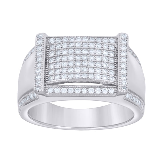925 Sterling Silver Round Cut Moissanite Men's Domed Bar Milgrain Edge Rectangle Pinky Ring 0.69 Ct. | Size 10