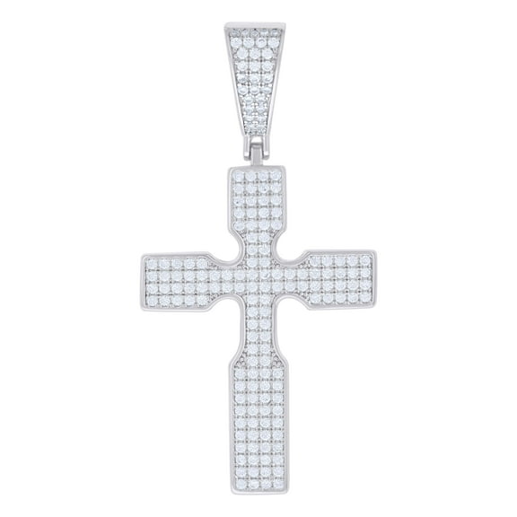 925 Sterling Silver Round Cut Moissanite Men's Fancy Cross Pendant Flat Charm | 1.34 Ct.