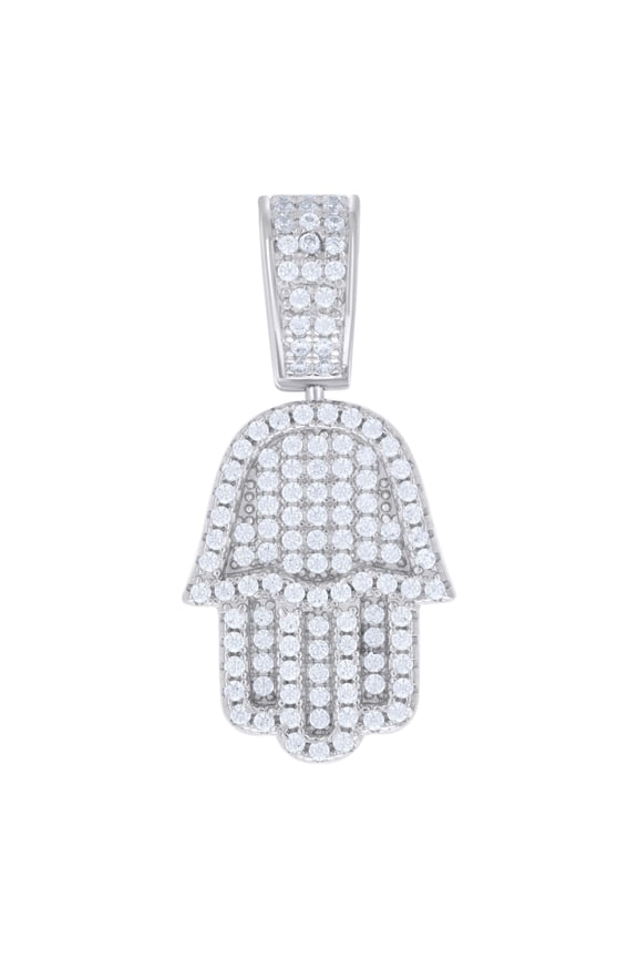 925 Sterling Silver Round Cut Moissanite Men's Hamsa Hand Pendant Religious Charm | 1.19 Ct.