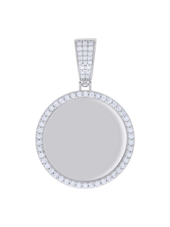 925 Sterling Silver Round Cut Moissanite Men's Medallion Charm Memory Frame Pendant | 3.04 Ct.