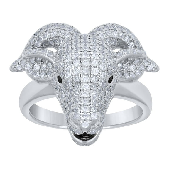 925 Sterling Silver Round Cut Moissanite Men's Sheep / Goat Head Pinky Ring 0.27 Ct. | Size 7