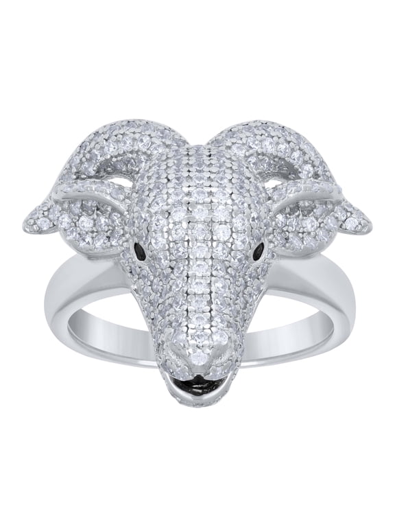 925 Sterling Silver Round Cut Moissanite Men's Sheep / Goat Head Pinky Ring 0.27 Ct. | Size 7