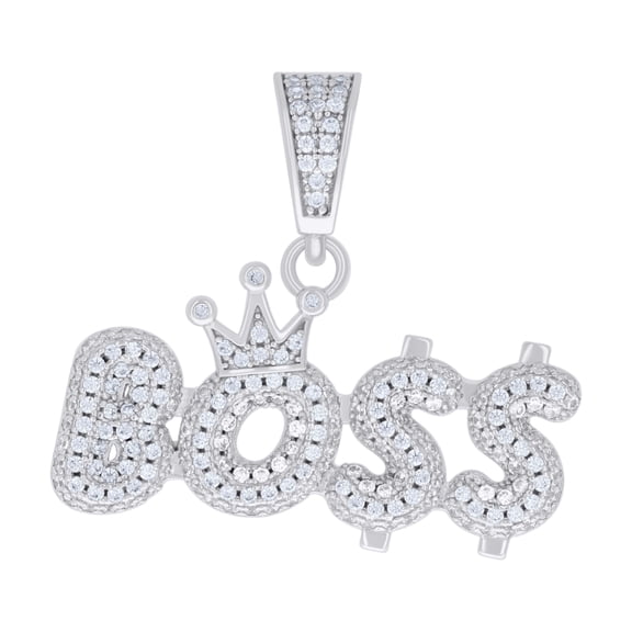 925 Sterling Silver Round Cut Moissanite Men's Textured BOSS Pendant Crown Charm | 1.83 Ct.