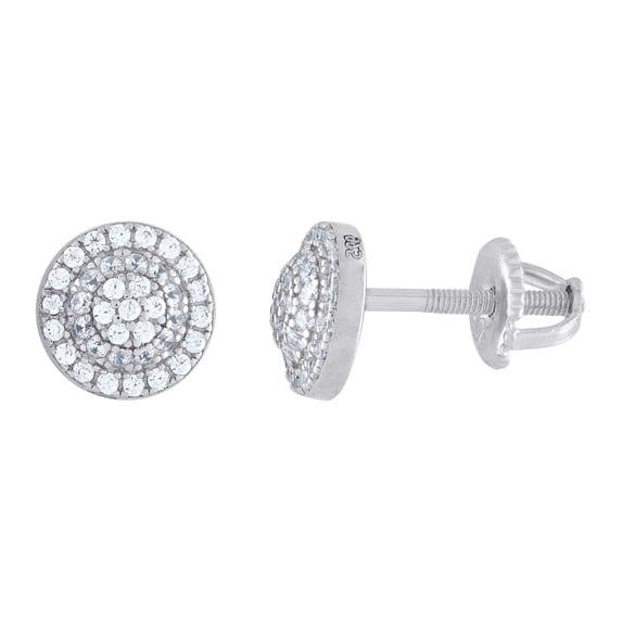 925 Sterling Silver Round Cut Moissanite Unisex 8mm Domed Cluster Circle Stud Earrings 0.53 Ct.