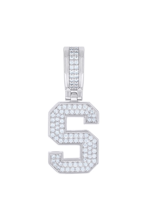 925 Sterling Silver Round Cut Moissanite Unisex Block Font Letter Initial Pendant | S Charm | 0.57 Ct.