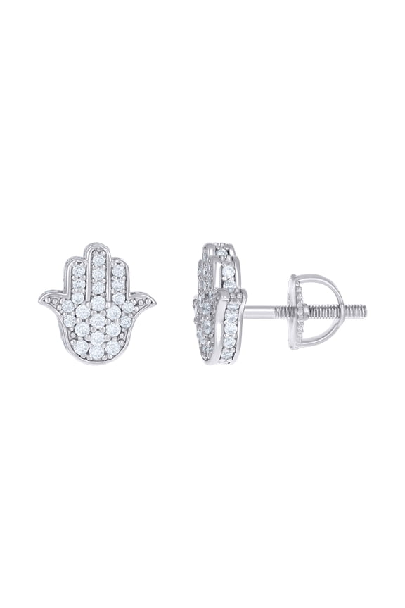 925 Sterling Silver Round Cut Moissanite Women's 9.5mm Religious 3D Hamsa Hand Stud Earrings 0.53 Ct.