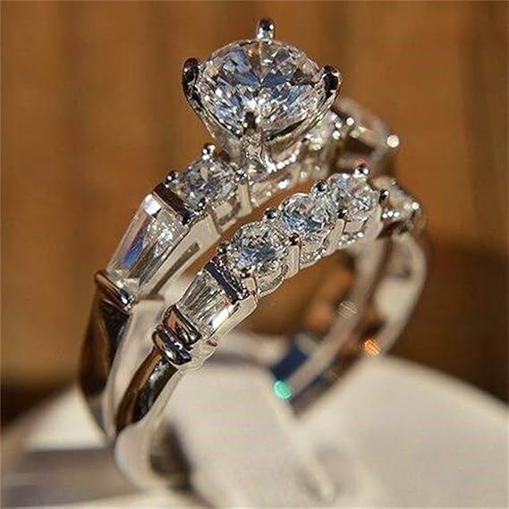 925 Sterling Silver Round Cut Simulated Diamond Engagement and Bridal Set, Classic Wedding Ring for Women, Bridal Jewelry