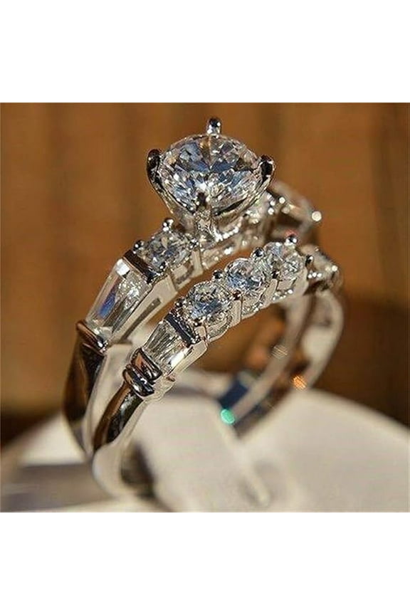 925 Sterling Silver Round Cut Simulated Diamond Engagement and Bridal Set, Classic Wedding Ring for Women, Bridal Jewelry