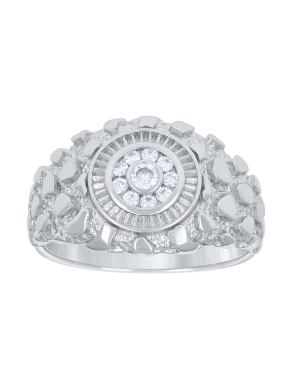 925 Sterling Silver Round Cut Solitaire Moissanite Men's Floral Center Nugget Pinky Ring 1/4 Ct. | Size 11