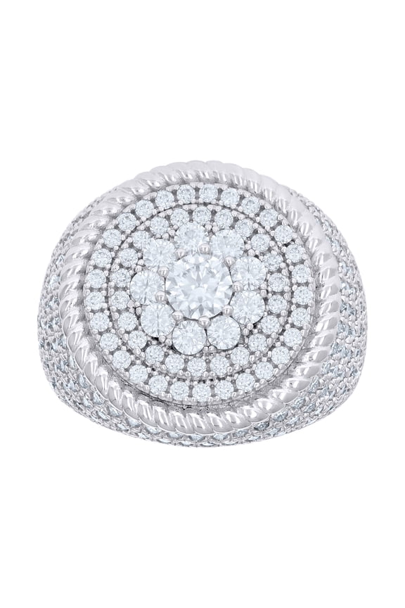 925 Sterling Silver Round Cut Solitaire Moissanite Men's Flower Center Double Halo Braided Pinky Ring 4.15 Ct. | Size 9