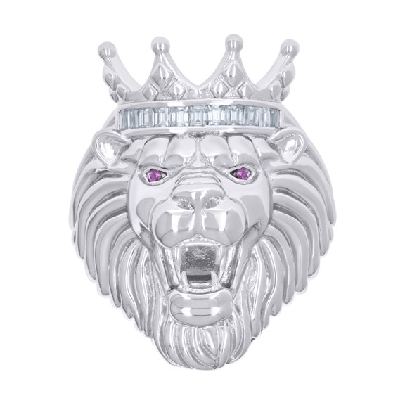 925 Sterling Silver Round Cut White & Pink Moissanite Men's Leo / Lion Head King Pinky Ring 0.45 Ct. | Size 9