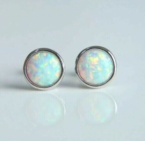 925 Sterling Silver Round Fire Opal Solitaire Bezel Set Push Back Earring For Women