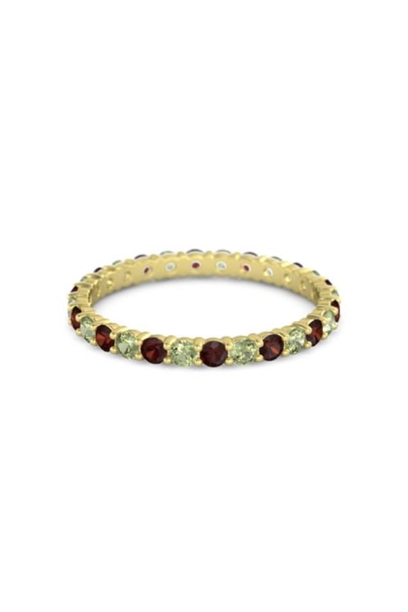 925 Sterling Silver Round Garnet Peridot Yellow Plated Eternity Band Ring