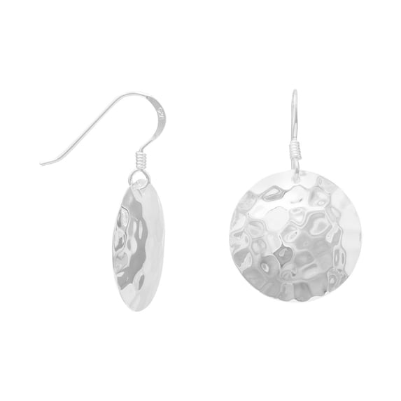 .925 Sterling Silver Round Hammered French Wire Women's Earrings
