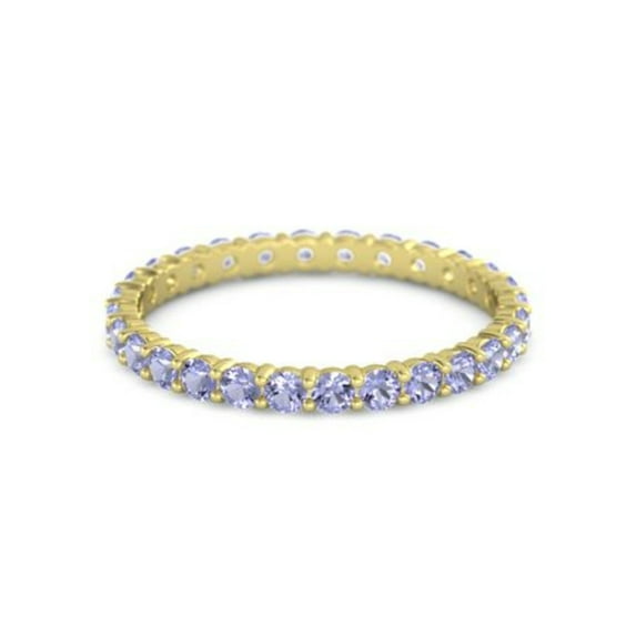 925 Sterling Silver Round Iolite Yellow Plated Eternity Band Ring