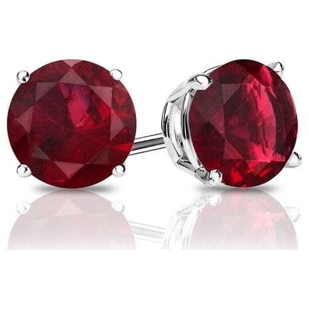 925 Sterling Silver Round Lab Created Ruby Stone Studs Push Back Earrings 6mm