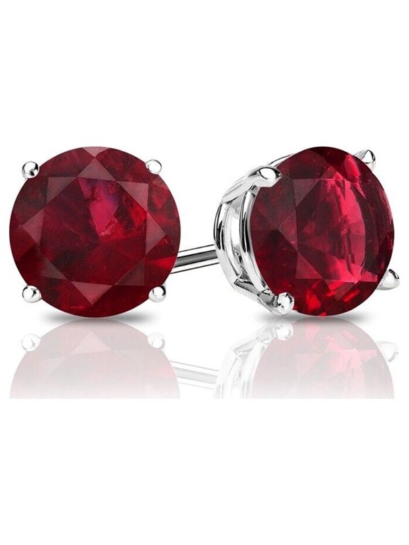 925 Sterling Silver Round Lab Created Ruby Stone Studs Push Back Earrings 6mm