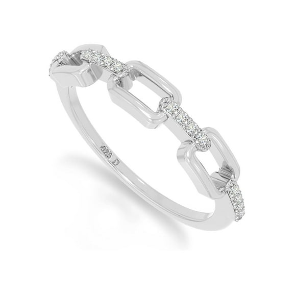 925 Sterling Silver Round Moissanite Gemstone Chain Link Band Stackable Women Engagement Ring, Anniversary Promise Rings, Gift For Her_7.5