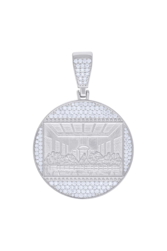 925 Sterling Silver Round Moissanite Last Supper Pendant Men's Medallion 2.24 Ct