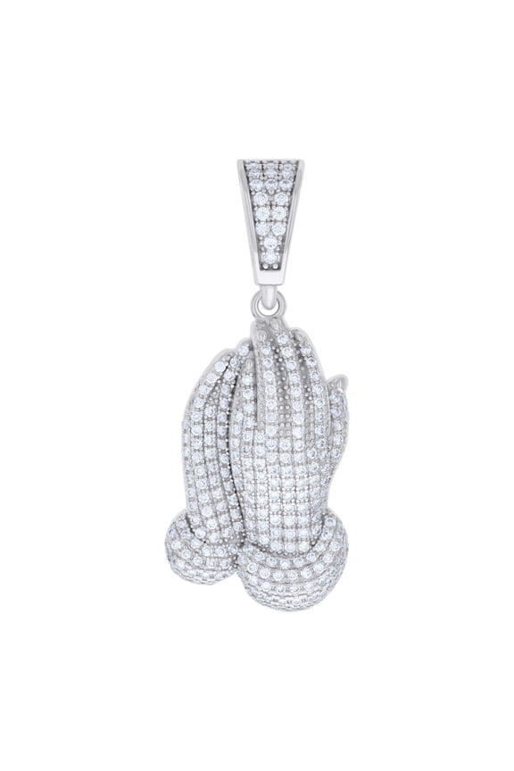 925 Sterling Silver Round Moissanite Praying Hands Pendant Unisex Charm 1.34 Ct.