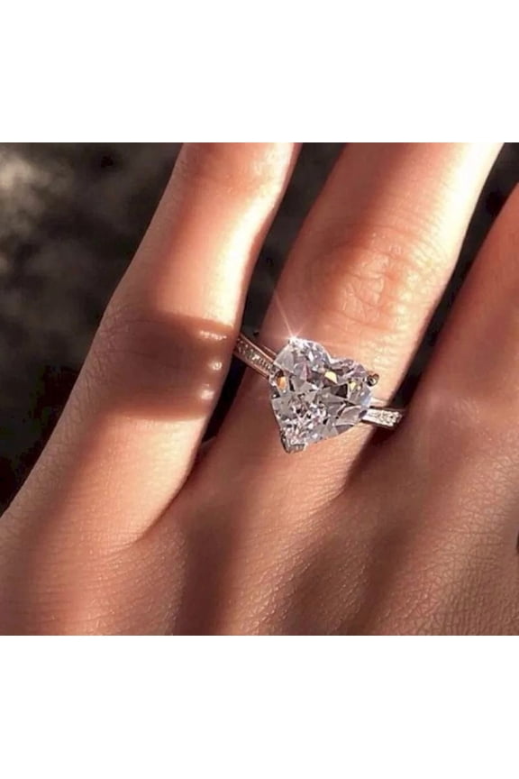 925 Sterling Silver Round Perfect Cut 3ct Single Stone Shiny Heart Rings Cubic Zirconia Promise Love Halo Engagement Wedding Band Eternity Ring for Women (US Code 7)