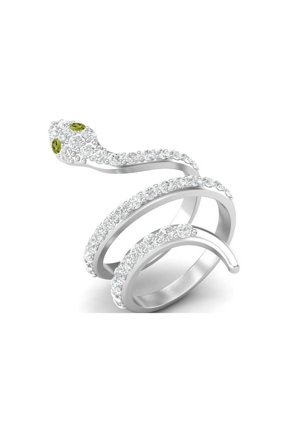 925 Sterling Silver Natural Peridot Gemstone Women Wrap Cobra Snake Wedding Rings