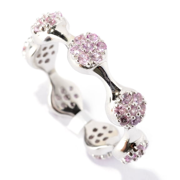 925 Sterling Silver Round Pink Sapphire Stack Band Ring