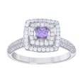 thumbnail image 1 of 925 Sterling Silver Round & Purple Princess Cut Cubic Zirconia Women's Double Halo Solitaire Square Birthstone Ring | Size 9, 1 of 1