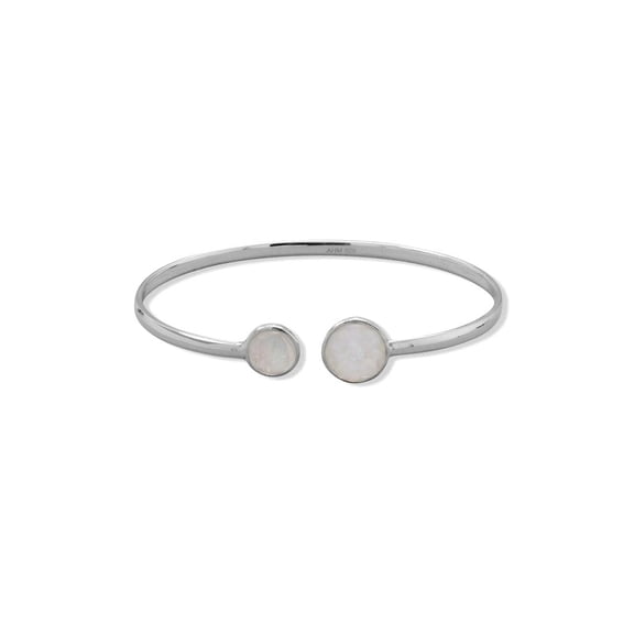 925 Sterling Silver Round Rainbow Celestial Moonstone Cuff Bracelet Polished Stones Measure 8mm 10mm Width is 3mm Cuff B
