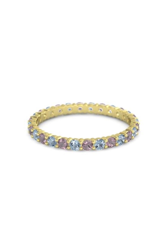 925 Sterling Silver Round Rhodolite Garnet Blue Topaz Yellow Plated Band Ring