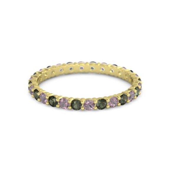 925 Sterling Silver Round Rhodolite Garnet Green Apatite Yellow Plated Band Ring Size US- 8