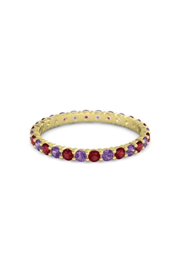 925 Sterling Silver Round Ruby Amethyst Yellow Plated Eternity Band Ring