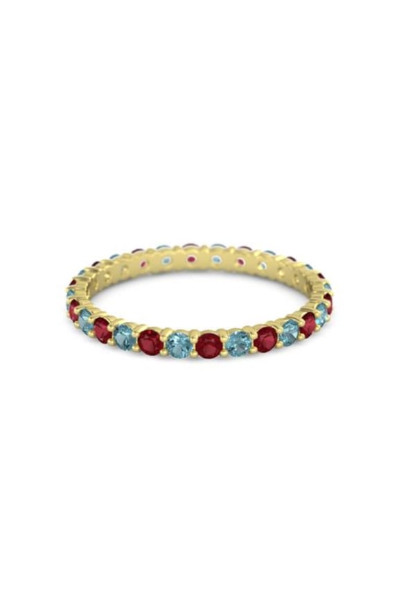 925 Sterling Silver Round Ruby London Blue Topaz Yellow Plated Band Ring