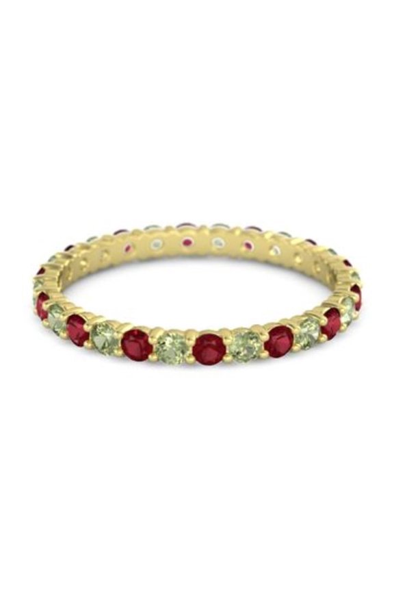 925 Sterling Silver Round Ruby Peridot Yellow Plated Eternity Band Ring