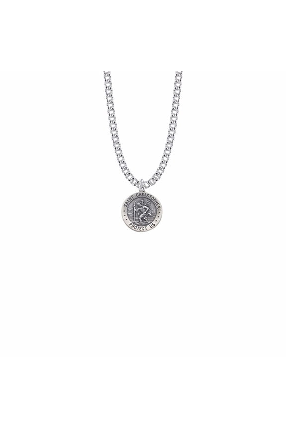 Men's Women's 3/8 Inch Sterling Silver Sterling St. Christopher Medal, Patron Saint of Travelers with Stainless Steel Rhodium Plated 20" Chain, Style Saint