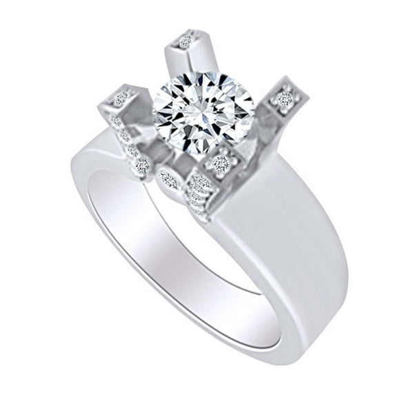 AFFY 925 Sterling Silver Round Shape Blue Sapphire & Cubic Zirconia Solitaire Band Ring -5