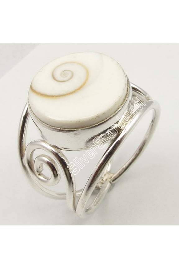 925 Sterling Silver Round Shiva Eye Shell Made In India Ring 6.1 Grams Size 5.5