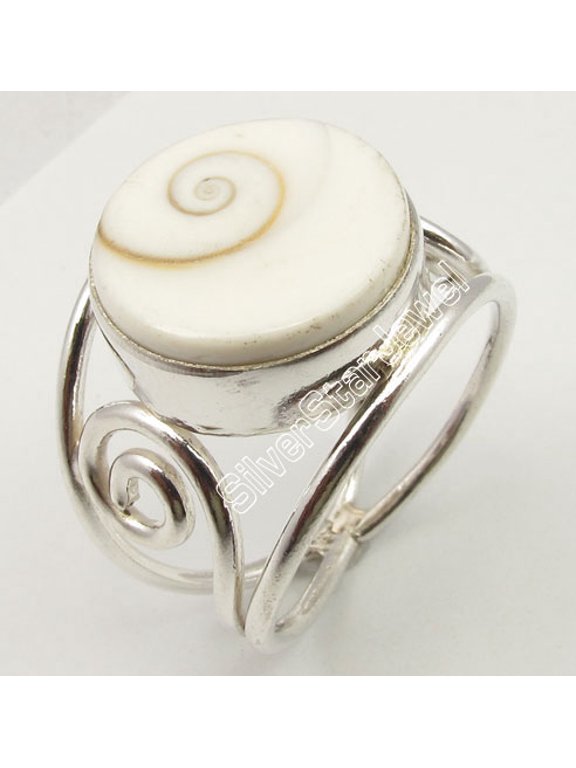 925 Sterling Silver Round Shiva Eye Shell Made In India Ring 6.1 Grams Size 7