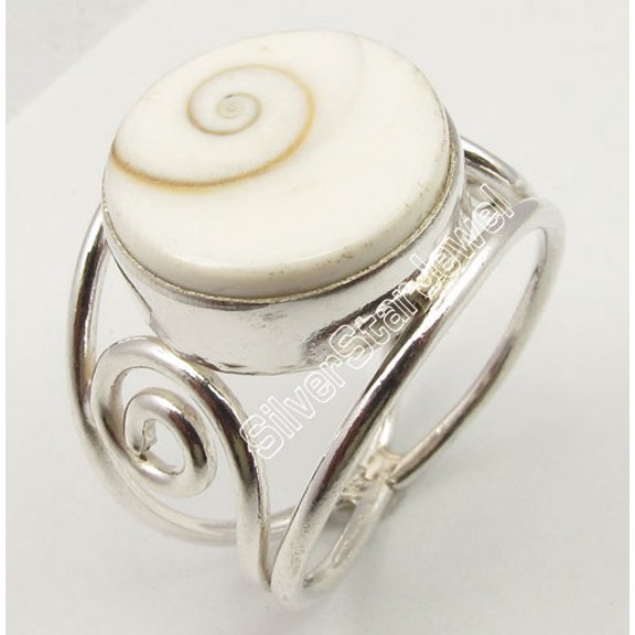 925 Sterling Silver Round Shiva Eye Shell Made In India Ring 6.1 Grams Size 8.5