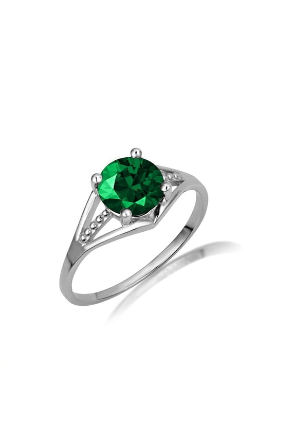 925 Sterling Silver Round Stone Beaded Cubic Zirconia Birthstone Love Ring Emerald (SIZE 8.25)