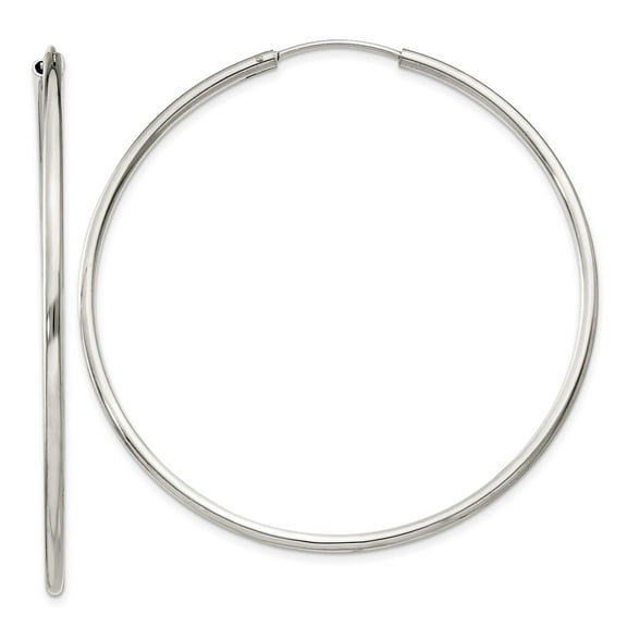 925 Sterling Silver Round Tube Anti-Tarnish Women's 2mm Endless Hoop Earrings | 55mm