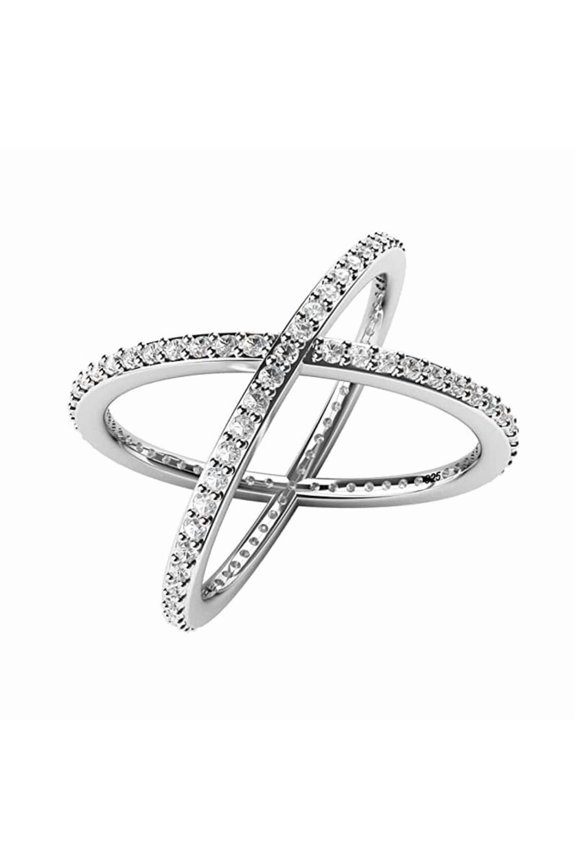 925 Sterling Silver Round White CZ Criss Cross Style X Band Long Finger Women Engagement Ring