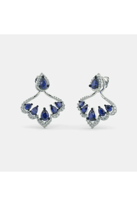 925 Sterling Silver Royal Blue Sapphire Ear Jackets, Pear Cut Sapphire Chandelier Earrings for Women, Elegant Convertible CZ Halo Jewelry Gift