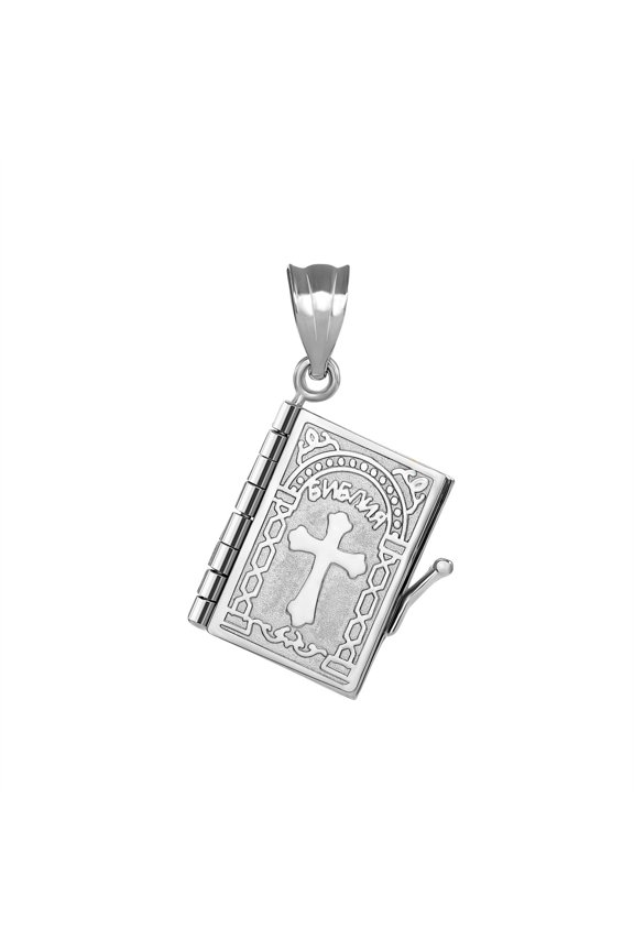 .925 Sterling Silver Russian Orthodox Open Holy Bible (Pendant)