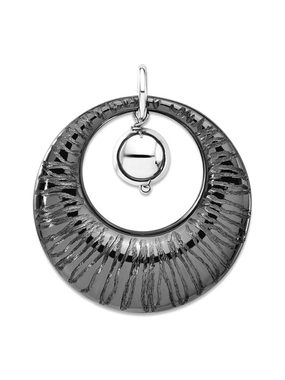 925 Sterling Silver Ruthenium plating Ruthenium Plated Polished and Textured Pendant Necklace 34.25x30.1mm Wide Pendant