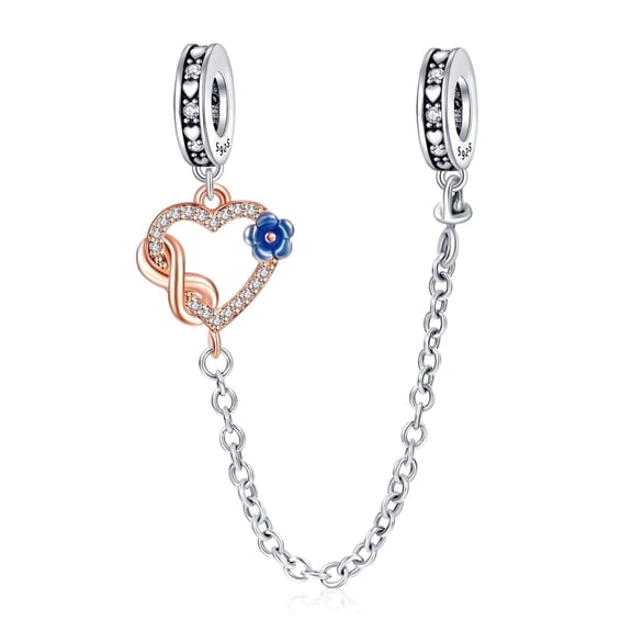 ROSIANNA 925 Sterling Silver Safety Chain for Bracelets Infinity Heart Family Flower Two Tone2