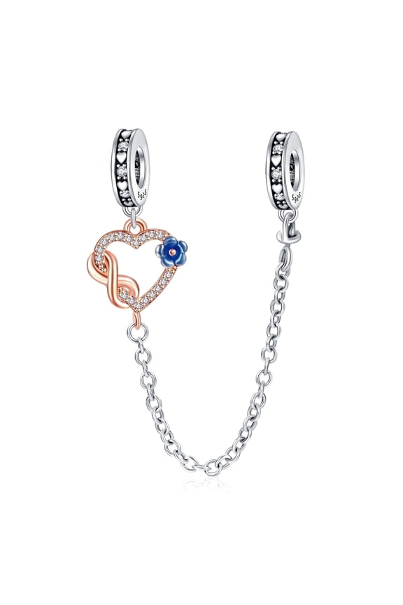 925 Sterling Silver Safety Chain for Bracelets Infinity Heart Family Flower Two Tone2