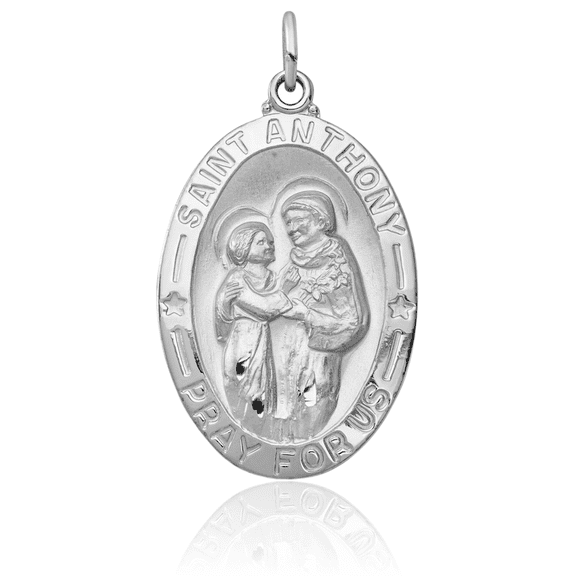 ICE CARATS 925 Sterling Silver Oval Extra Large Saint Anthony Medal Pendant Necklace - 37mm 1-1/2 inch - Polished, Engravable Adult