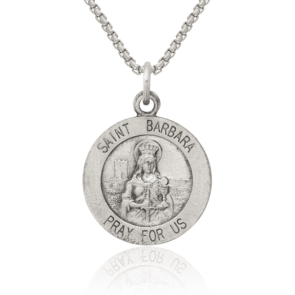 925 Sterling Silver Vintage Saint Barbara Medal Necklace Chain Pendant Charm