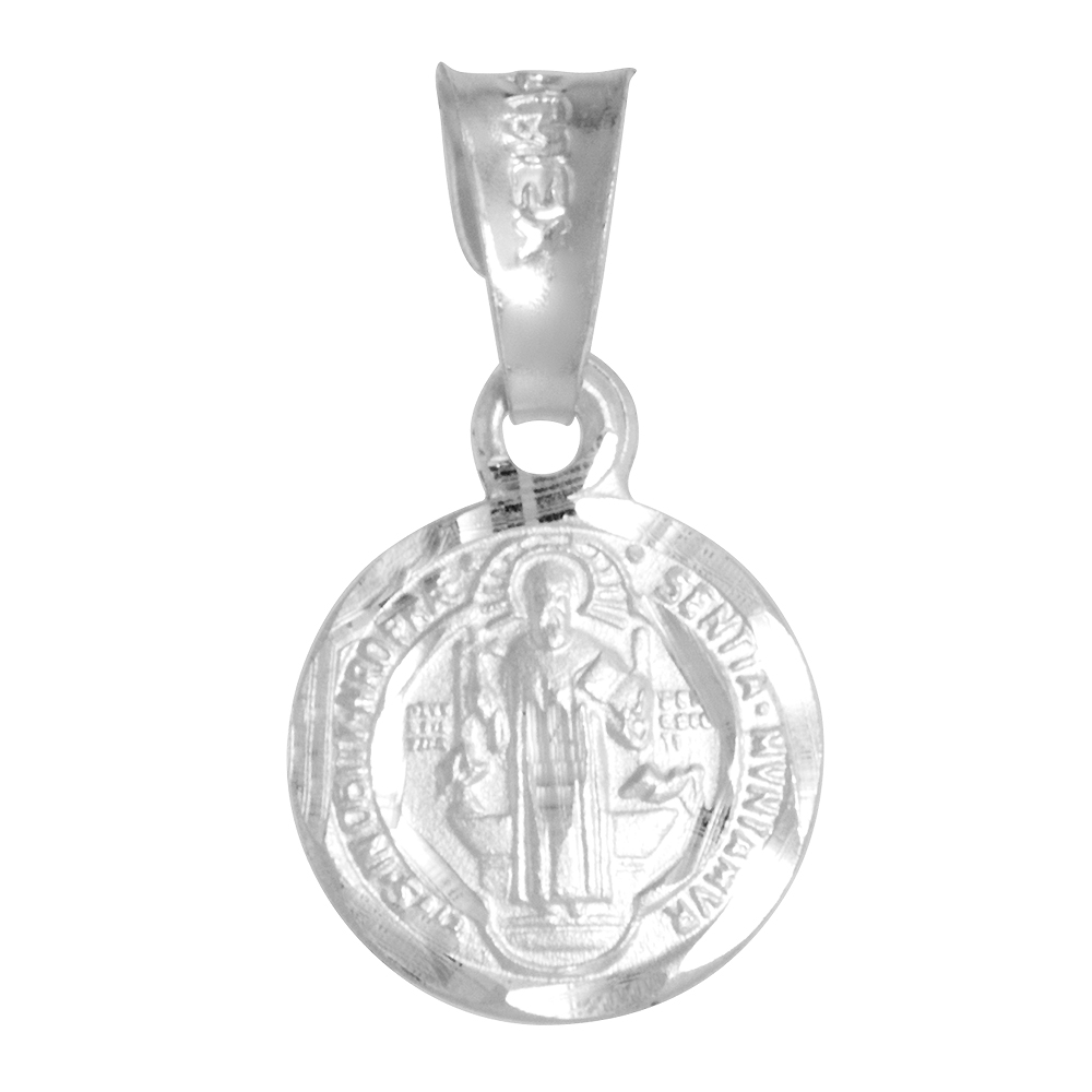 925 Sterling Silver Saint Benedict Round Medal Charm Pendant 11mm ...